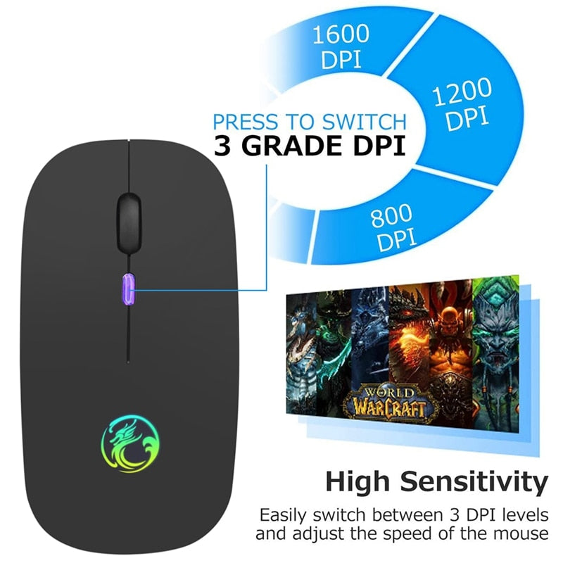 Mouse Wireless Bluetooth RGB Recarregável iMice